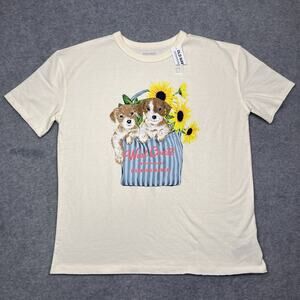 Old Navy west coast graphic t-shirt ivory dogs flowers youth size large